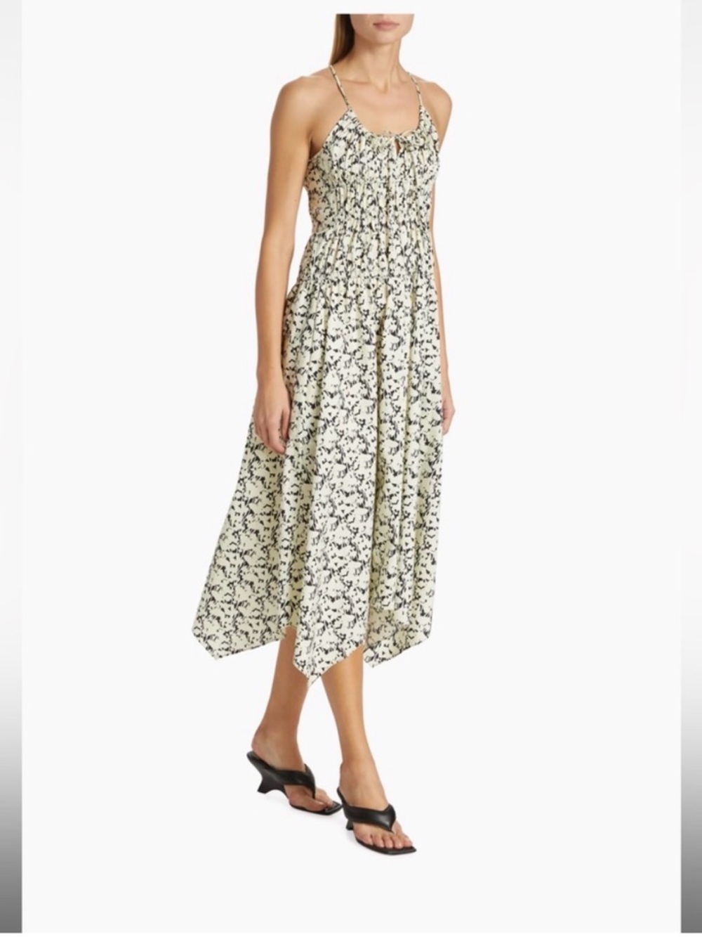 Proenza Schouler Cream Midi Dress with Black Floral Print
